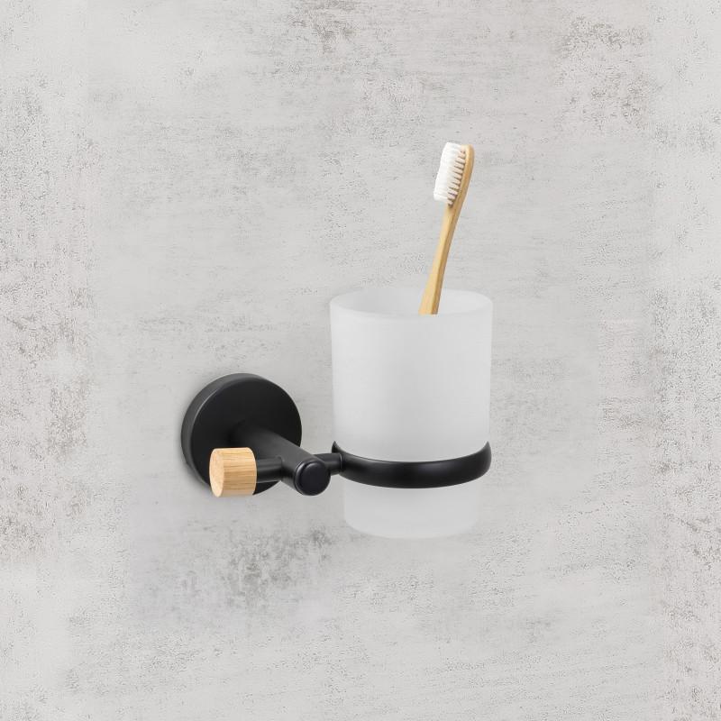Spirella Gobelet à Fixer Acier & Bambou IANA Noir Mat MSV
