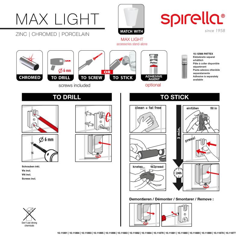 Spirella Gobelet à  Fixer Porcelaine & Acier Chromé MAX LIGHT Blanc Spirella
