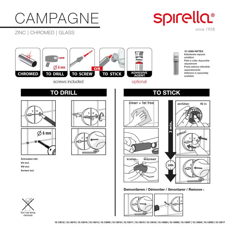 Spirella Gobelet à  Fixer Verre & Acier Chromé CAMPAGNE Opaque Spirella