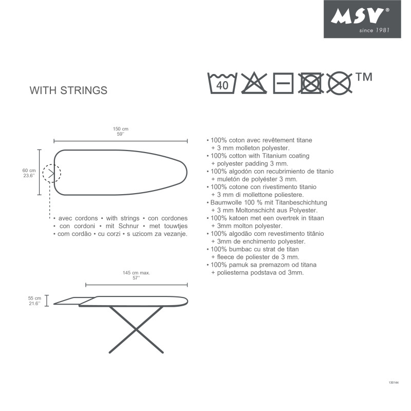 Spirella Housse Table à  Repasser 100 % Coton Avec Cordons HO LA LA MSV