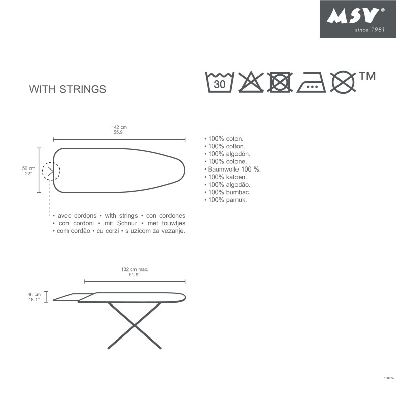 Spirella Housse Table à  Repasser 100 % Coton Avec Cordons Motifs Assortis MSV