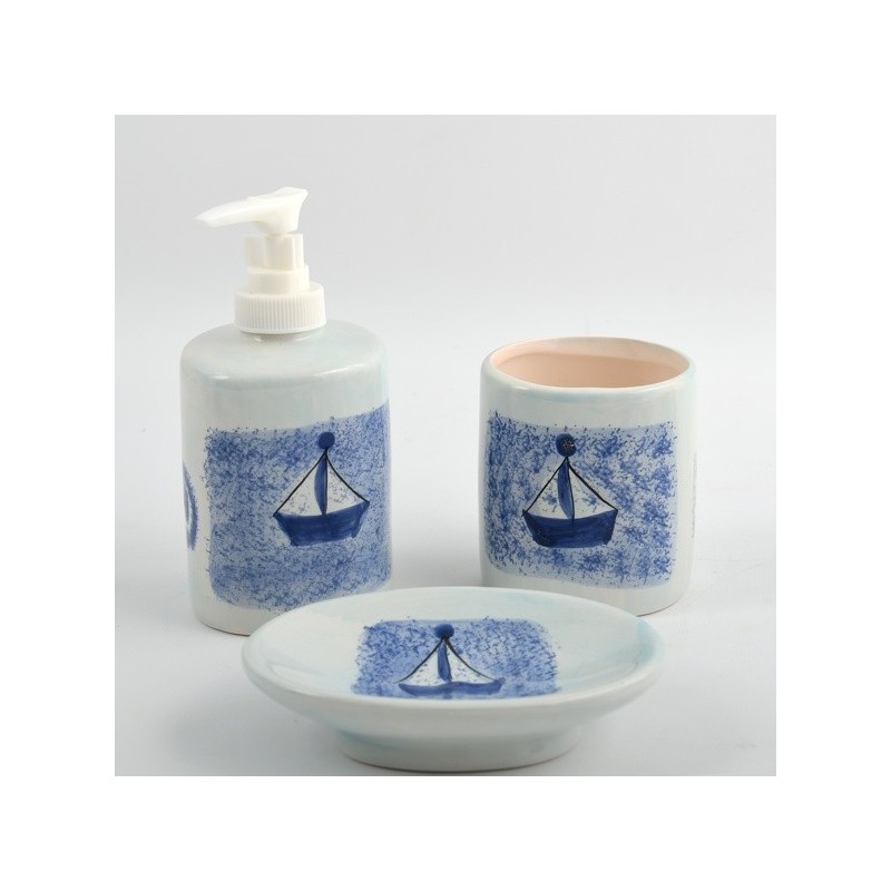 Spirella Lot D'accessoires De Salle De Bain BATEAUX Bleu & Blanc MSV
