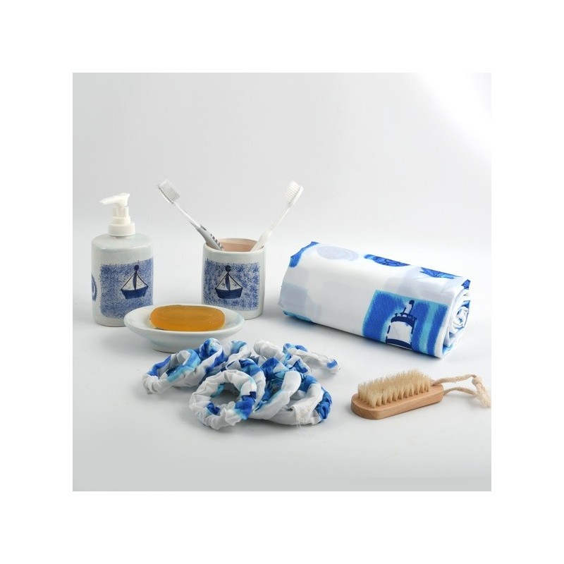 spirella Lot d'accessoires de salle de bain BATEAUX Bleu & Blanc MSV