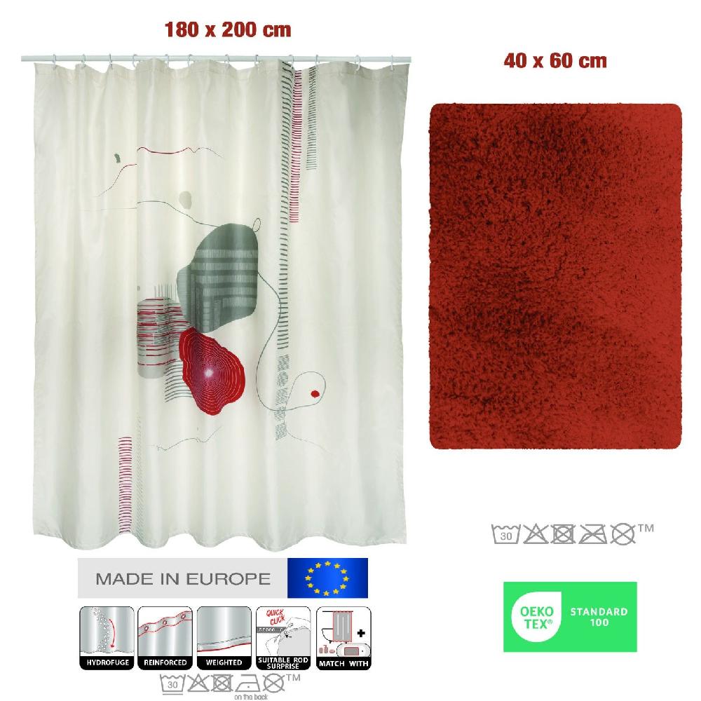 Spirella Lot D'un Rideau De Douche Teiva Et D'un Tapis Microfibre Terracotta