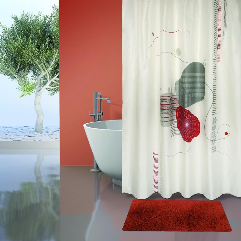 spirella Lot d'un rideau de douche Teiva et d'un tapis Microfibre terracotta