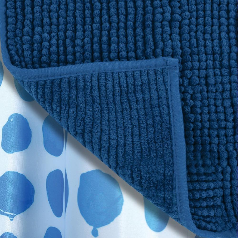 Spirella Lot D'un Rideau De Douche Watercolor MSV Et D'un Tapis Chenille Bleu Foncé
