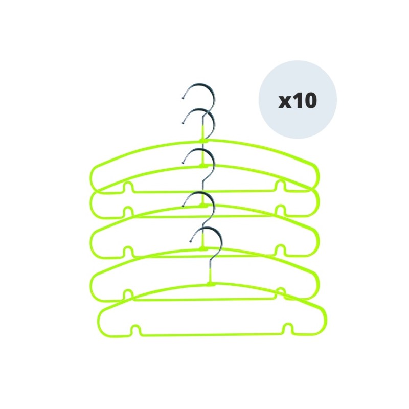 spirella Lot de 10 cintres en acier plastifié antiglisse Vert MSV
