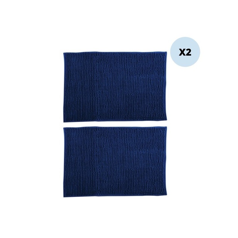 spirella Lot de 2 tapis de bain CHENILLE 50x80 Bleu Foncé MSV
