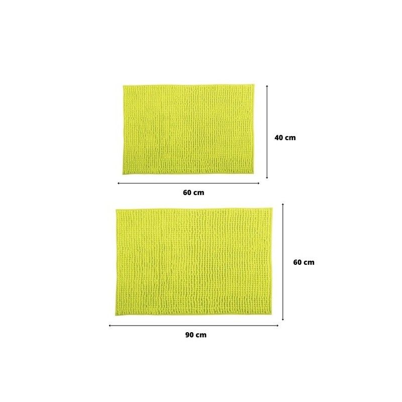 Spirella Lot De 2 Tapis De Bain Microfibre CHENILLE 40x60cm & 60x90cm Vert Pistache MSV