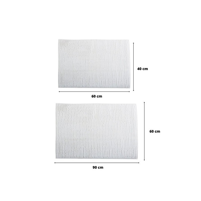 Spirella Lot De 2 Tapis De Bain Microfibre CHENILLE Blanc 40x60 Et 60x90cm MSV