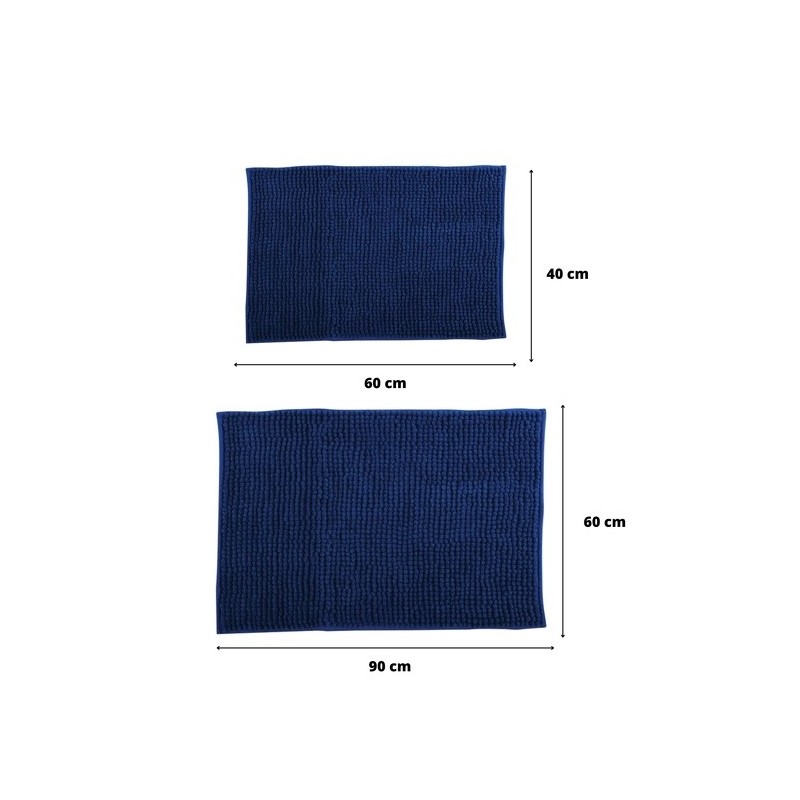 Spirella Lot De 2 Tapis De Bain Microfibre CHENILLE Bleu Foncé 40x60 Et 60x90cm MSV