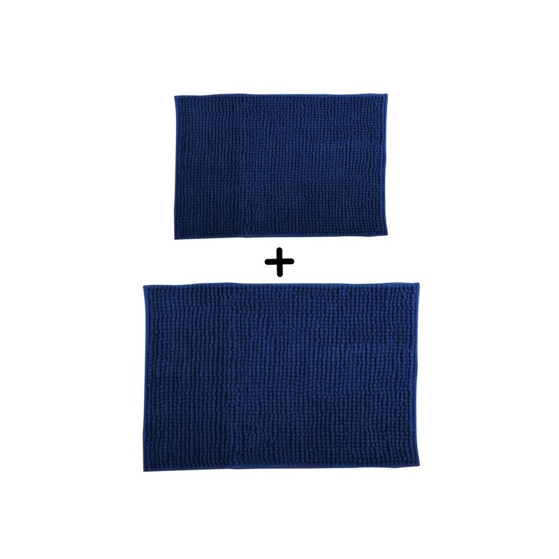 spirella Lot de 2 Tapis de bain Microfibre CHENILLE Bleu Foncé 40x60 et 60x90cm MSV