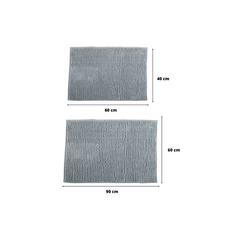 Spirella Lot De 2 Tapis De Bain Microfibre CHENILLE Gris Clair 40x60 Et 60x90cm MSV