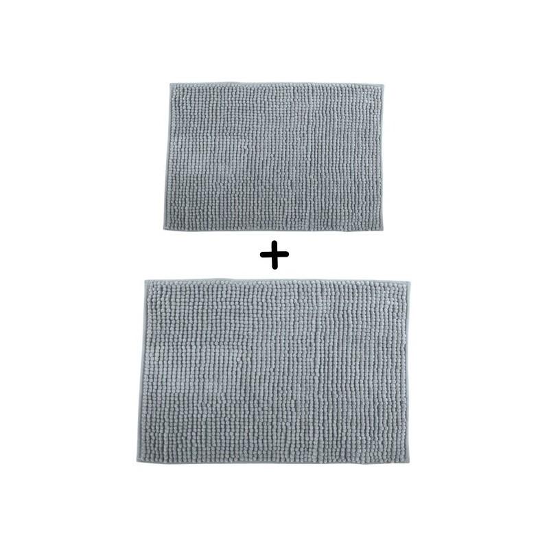 spirella Lot de 2 Tapis de bain Microfibre CHENILLE Gris clair 40x60 et 60x90cm MSV