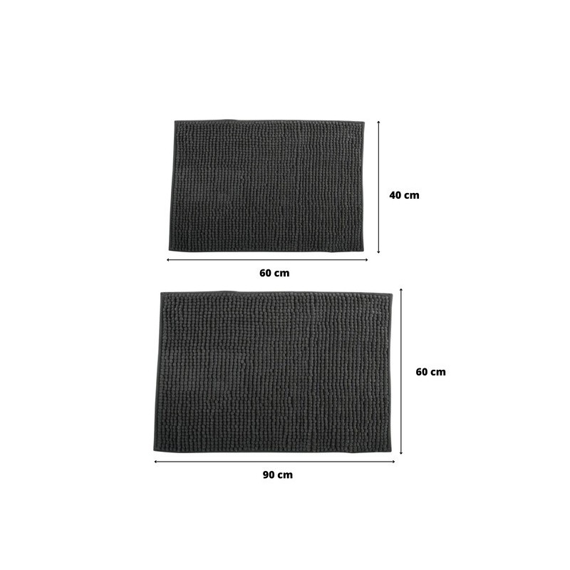 Spirella Lot De 2 Tapis De Bain Microfibre CHENILLE Gris Foncé 40x60 Et 60x90cm MSV