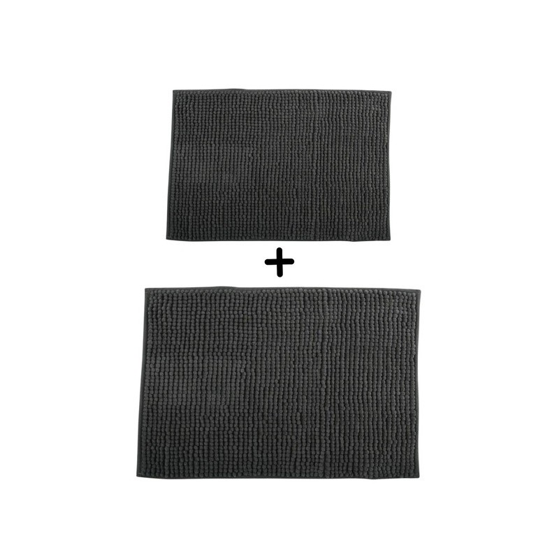 spirella Lot de 2 Tapis de bain Microfibre CHENILLE Gris Foncé 40x60 et 60x90cm MSV
