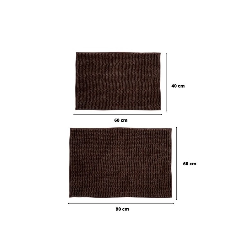 Spirella Lot De 2 Tapis De Bain Microfibre CHENILLE Marron 40x60 Et 60x90cm MSV