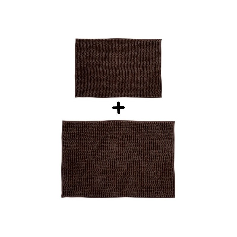 spirella Lot de 2 Tapis de bain Microfibre CHENILLE Marron 40x60 et 60x90cm MSV