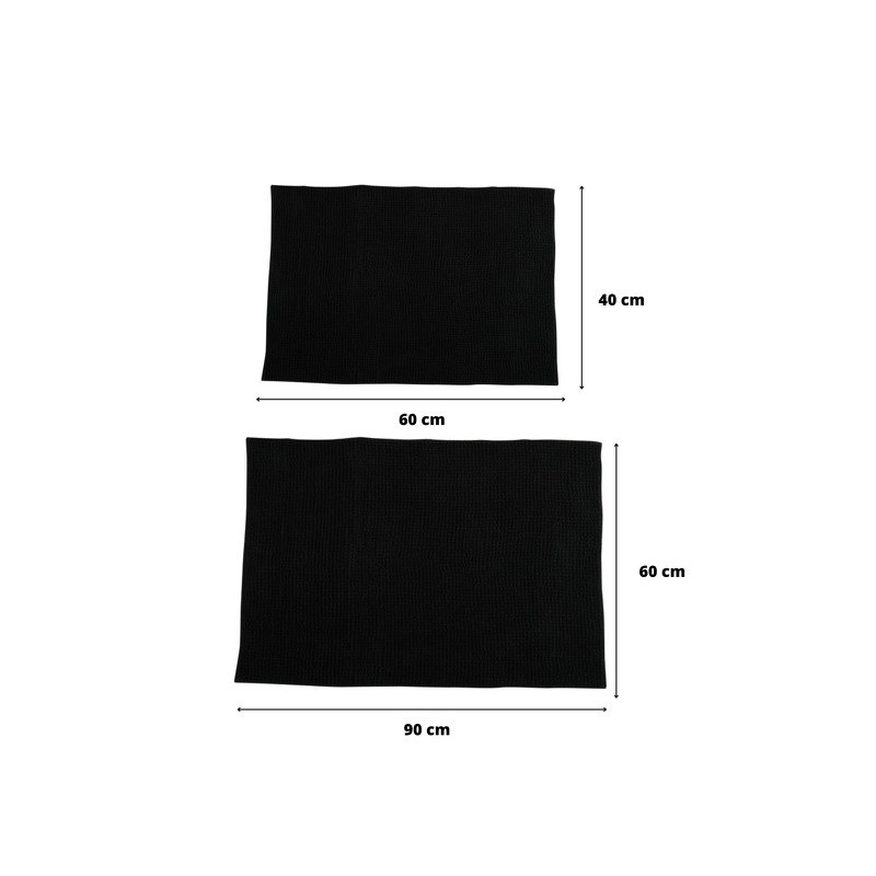 Spirella Lot De 2 Tapis De Bain Microfibre CHENILLE Noir 40x60 Et 60x90cm MSV