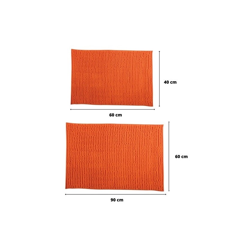 Spirella Lot De 2 Tapis De Bain Microfibre CHENILLE Orange 40x60 Et 60x90cm MSV