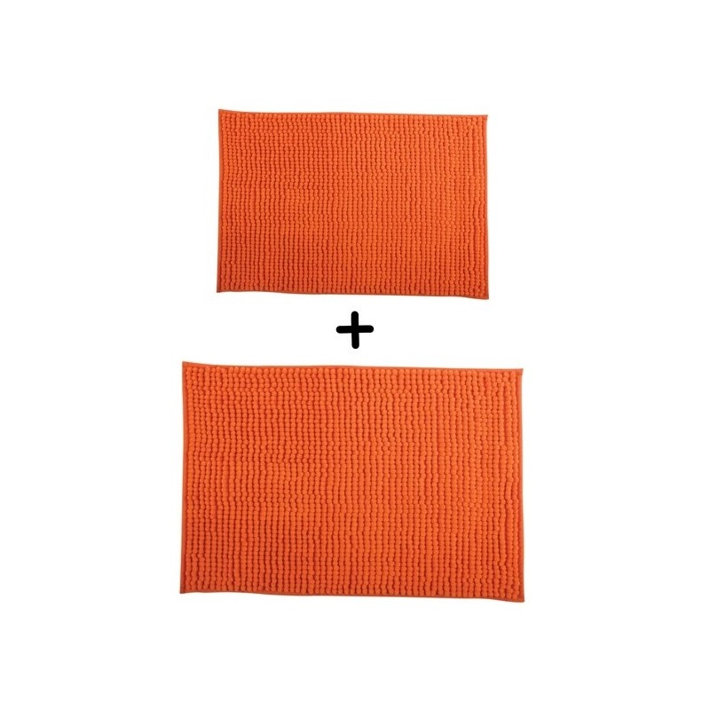 spirella Lot de 2 Tapis de bain Microfibre CHENILLE Orange 40x60 et 60x90cm MSV
