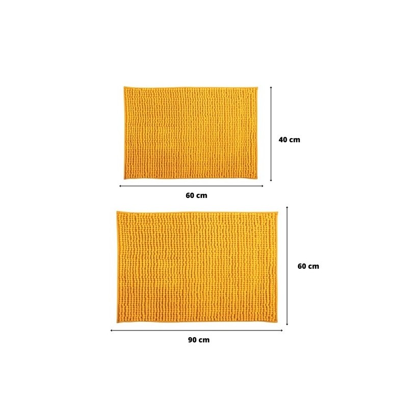 Spirella Lot De 2 Tapis De Bain Microfibre CHENILLE Safran 40x60 Et 60x90cm MSV