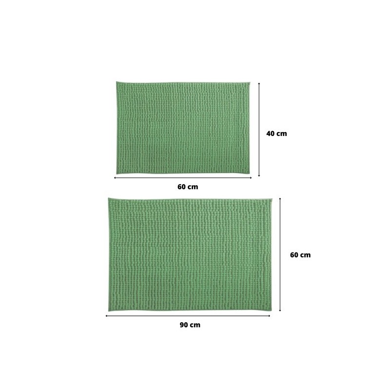 Spirella Lot De 2 Tapis De Bain Microfibre CHENILLE Vert Basil 40x60 Et 60x90cm MSV