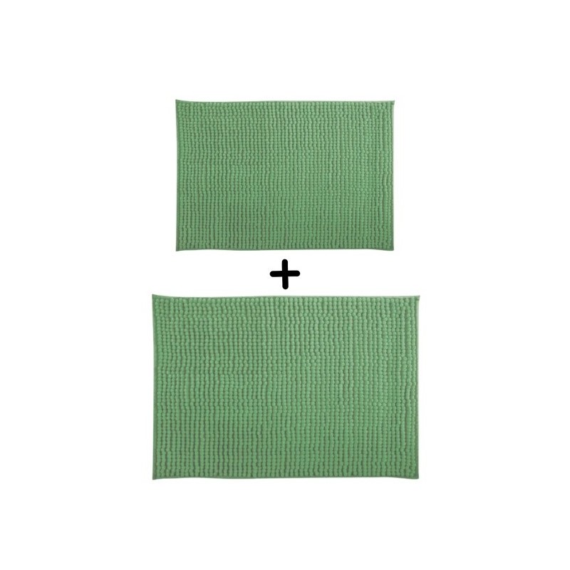 spirella Lot de 2 Tapis de bain Microfibre CHENILLE Vert Basil 40x60 et 60x90cm MSV