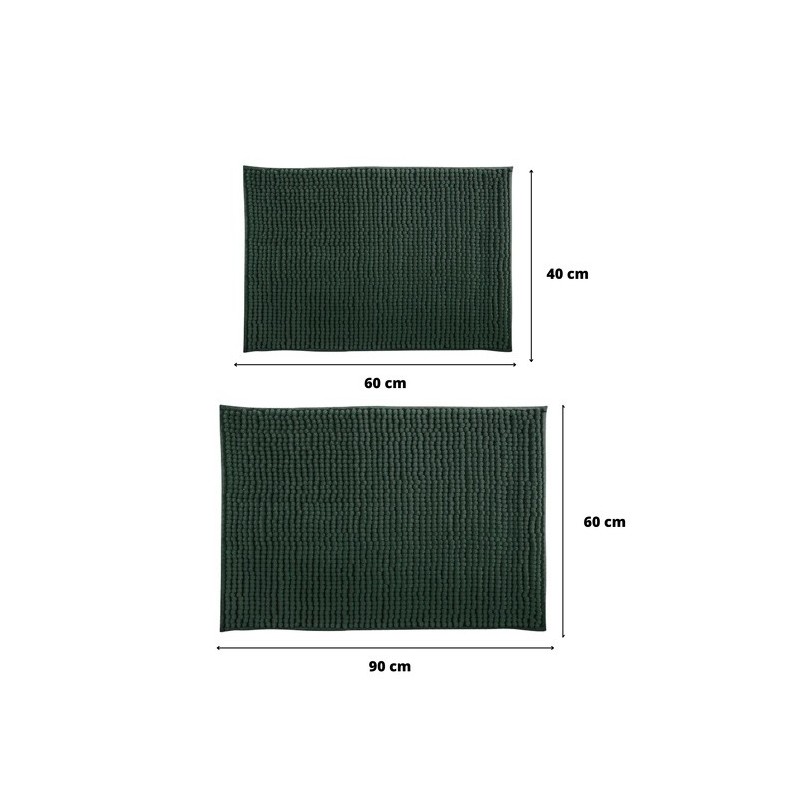 Spirella Lot De 2 Tapis De Bain Microfibre CHENILLE Vert Foncé 40x60 Et 60x90cm MSV