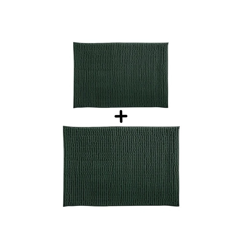 spirella Lot de 2 Tapis de bain Microfibre CHENILLE Vert Foncé 40x60 et 60x90cm MSV
