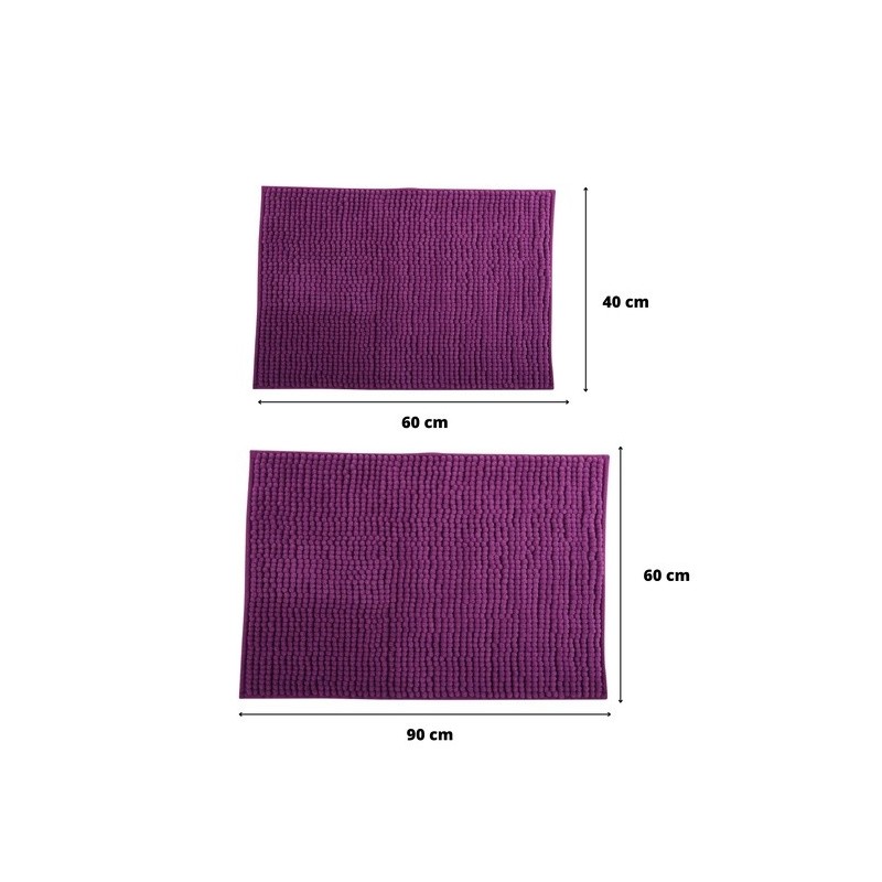 Spirella Lot De 2 Tapis De Bain Microfibre CHENILLE Violet 40x60 Et 60x90cm MSV