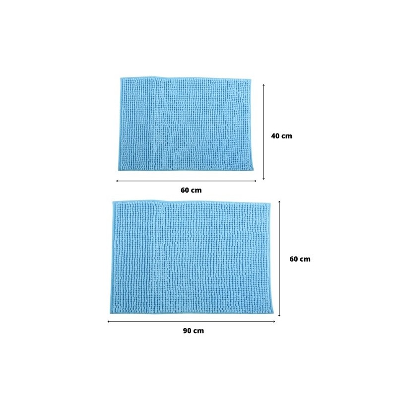 Spirella Lot De 2 Tapis Microfibre CHENILLE Bleu Clair MSV
