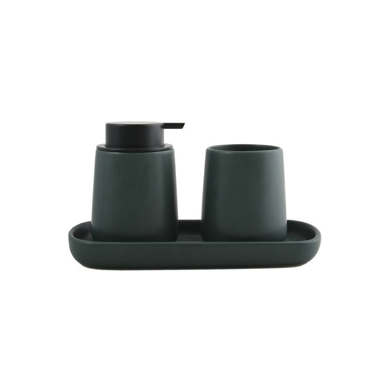 spirella Lot de 3 accessoires de salle de bain en céramique MAONIE Vert Foncé mat MSV