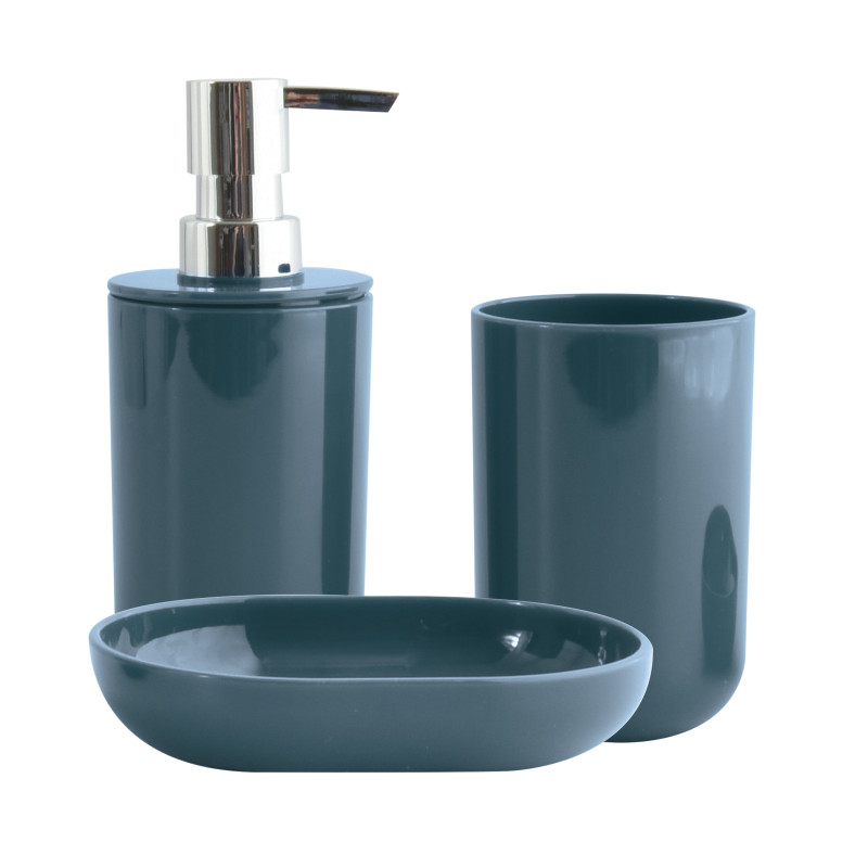 spirella Lot de 3 accessoires de salle de bain INAGUA Bleu Pétrole MSV