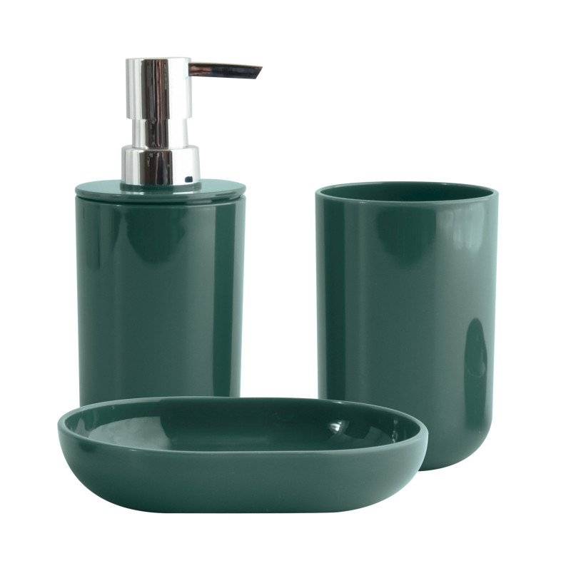 spirella Lot de 3 accessoires de salle de bain INAGUA Vert foncé MSV