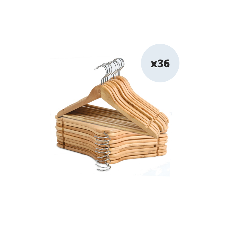 spirella Lot de 36 cintres en bois à Tête en métal chromé pivotante MSV