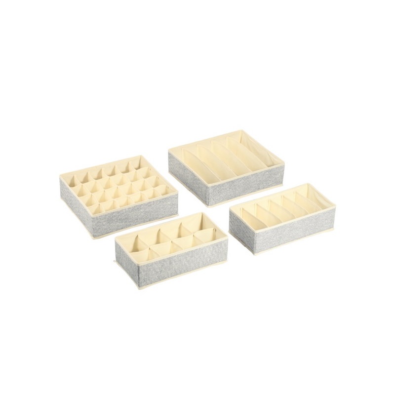 spirella Lot de 4 Boîtes Tiroir de rangement micrcoaéré et respirant avec compartiments Gris MSV