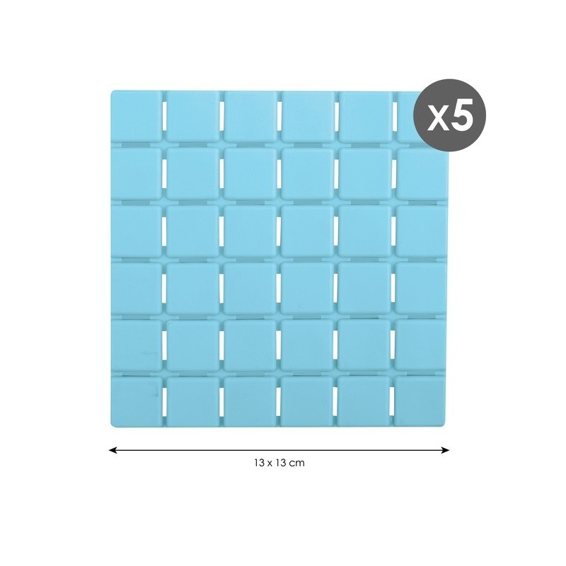 Spirella Lot De 5 Tapis Antidérapants De Douche Ou Baignoire Caoutchouc QUADRO 13x13cm Bleu Clair MSV
