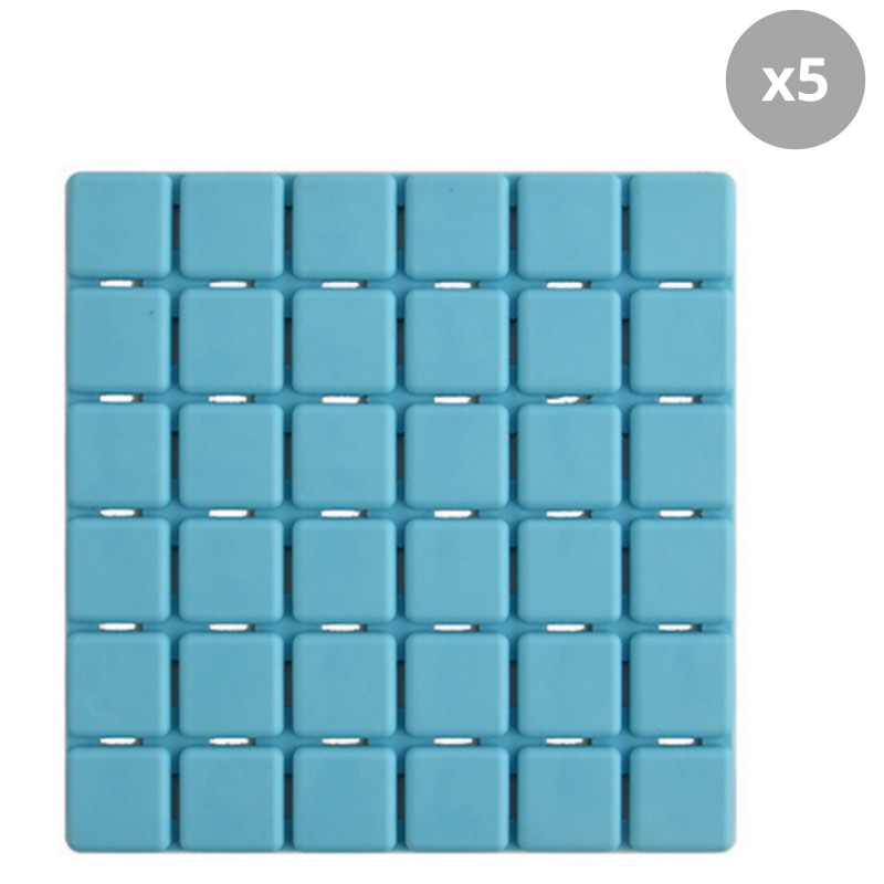 spirella Lot de 5 Tapis antidérapants de douche ou baignoire Caoutchouc QUADRO 13x13cm Bleu Clair MSV