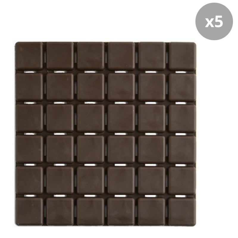 spirella Lot de 5 Tapis antidérapants de douche ou baignoire Caoutchouc QUADRO 13x13cm Chocolat MSV