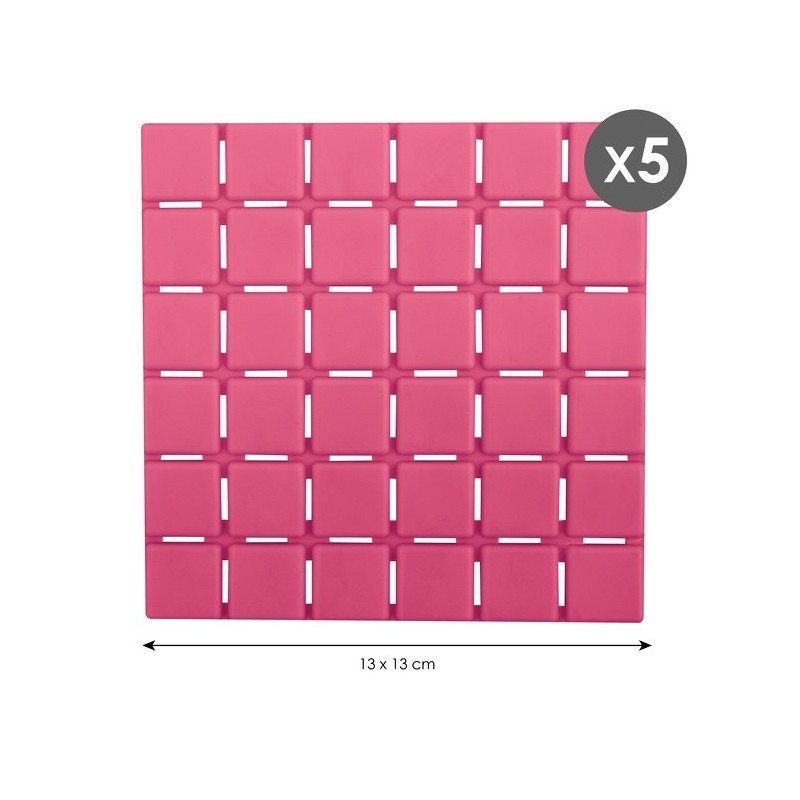 Spirella Lot De 5 Tapis Antidérapants De Douche Ou Baignoire Caoutchouc QUADRO 13x13cm Fushia MSV