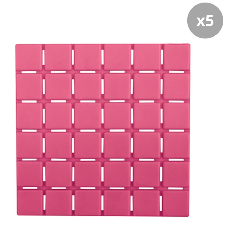 spirella Lot de 5 Tapis antidérapants de douche ou baignoire Caoutchouc QUADRO 13x13cm Fushia MSV