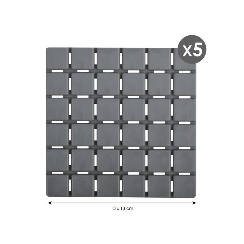 Spirella Lot De 5 Tapis Antidérapants De Douche Ou Baignoire Caoutchouc QUADRO 13x13cm Gris MSV