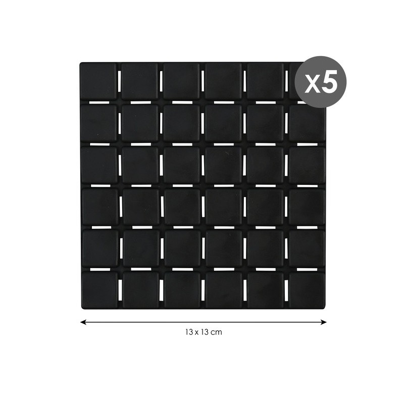 Spirella Lot De 5 Tapis Antidérapants De Douche Ou Baignoire Caoutchouc QUADRO 13x13cm Noir MSV