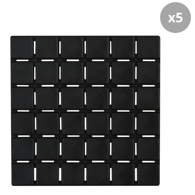 spirella Lot de 5 Tapis antidérapants de douche ou baignoire Caoutchouc QUADRO 13x13cm Noir MSV