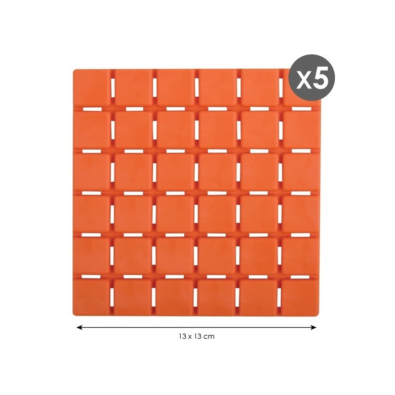 Spirella Lot De 5 Tapis Antidérapants De Douche Ou Baignoire Caoutchouc QUADRO 13x13cm Orange MSV