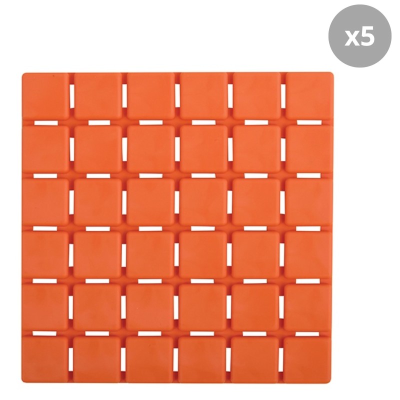 spirella Lot de 5 Tapis antidérapants de douche ou baignoire Caoutchouc QUADRO 13x13cm Orange MSV