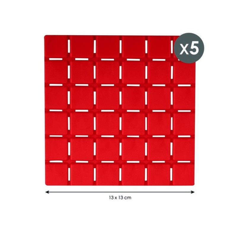 Spirella Lot De 5 Tapis Antidérapants De Douche Ou Baignoire Caoutchouc QUADRO 13x13cm Rouge MSV