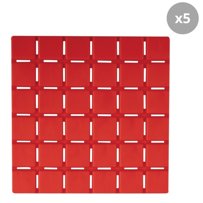 spirella Lot de 5 Tapis antidérapants de douche ou baignoire Caoutchouc QUADRO 13x13cm Rouge MSV