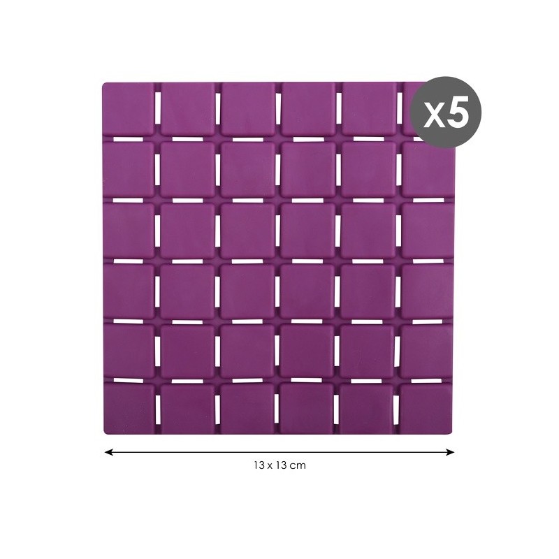 Spirella Lot De 5 Tapis Antidérapants De Douche Ou Baignoire Caoutchouc QUADRO 13x13cm Violet MSV